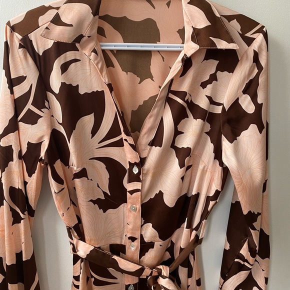MNG Mango Floral Print Midi Dress in Pink and Brown - Picture 4 of 9